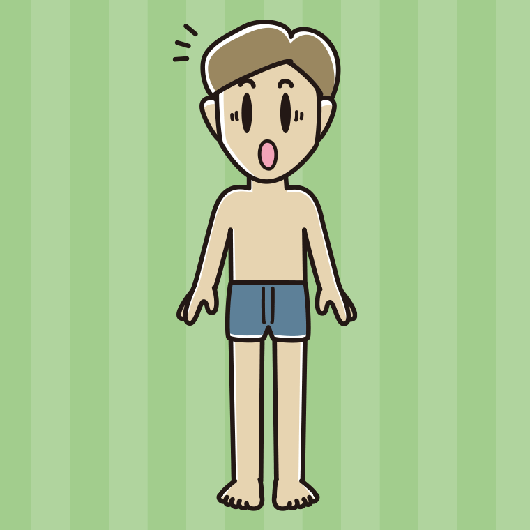 インナーウェアの着用例イラスト（驚く男性）【色、背景あり】PNG