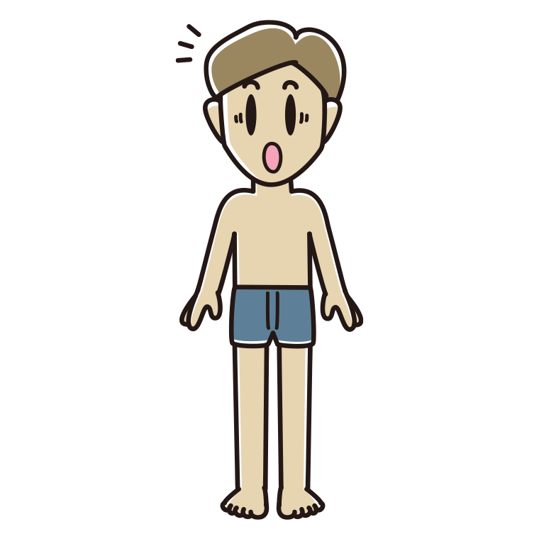 インナーウェアの着用例イラスト（驚く男性）【色あり、背景なし】透過PNG