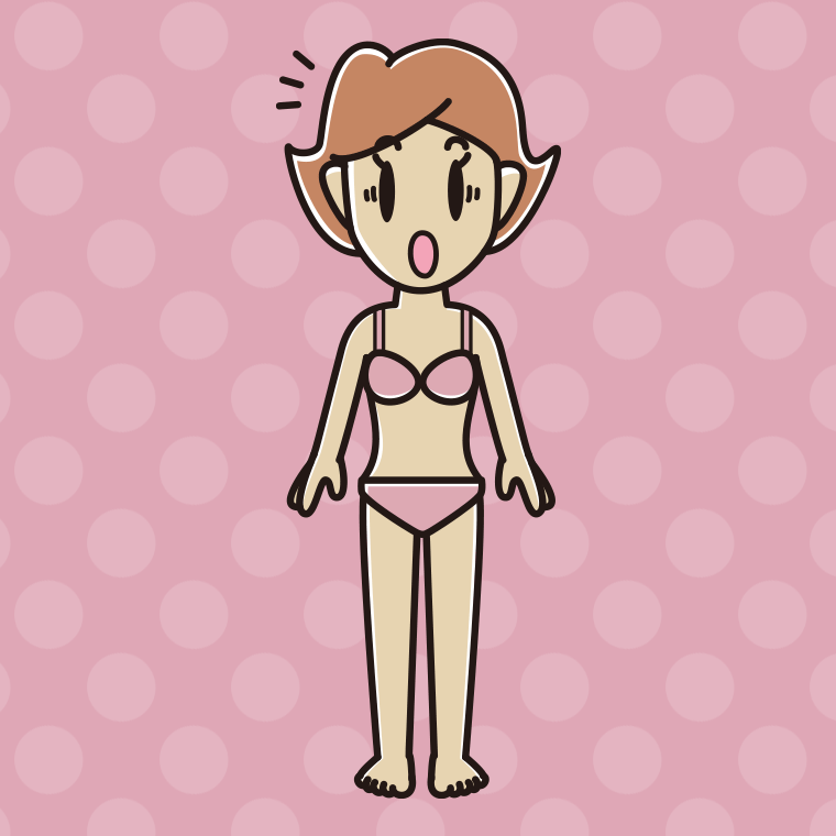 インナーウェアの着用例イラスト（驚く女性）【色、背景あり】PNG