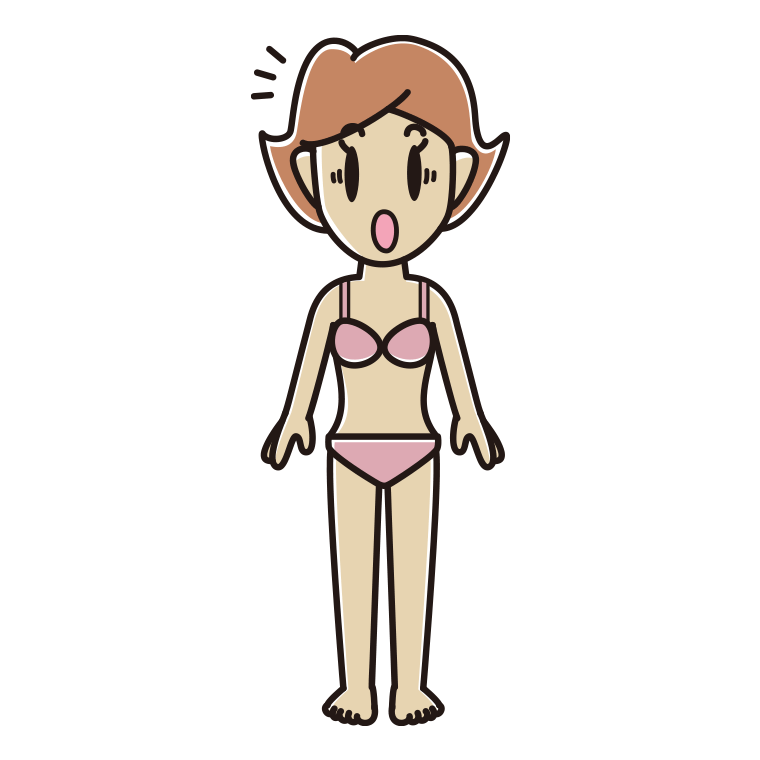 インナーウェアの着用例イラスト（驚く女性）【色あり、背景なし】透過PNG