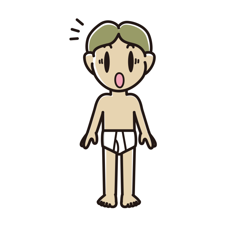 インナーウェアの着用例イラスト（驚く小学生男子）【色あり、背景なし】透過PNG