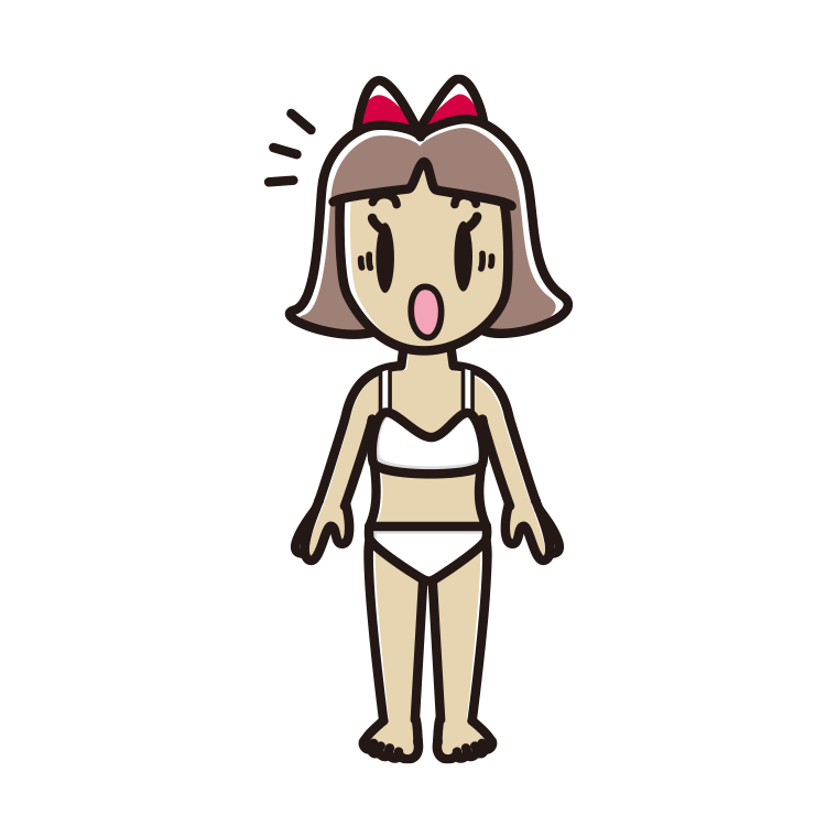 インナーウェアの着用例イラスト（驚く小学生女子）【色あり、背景なし】透過PNG