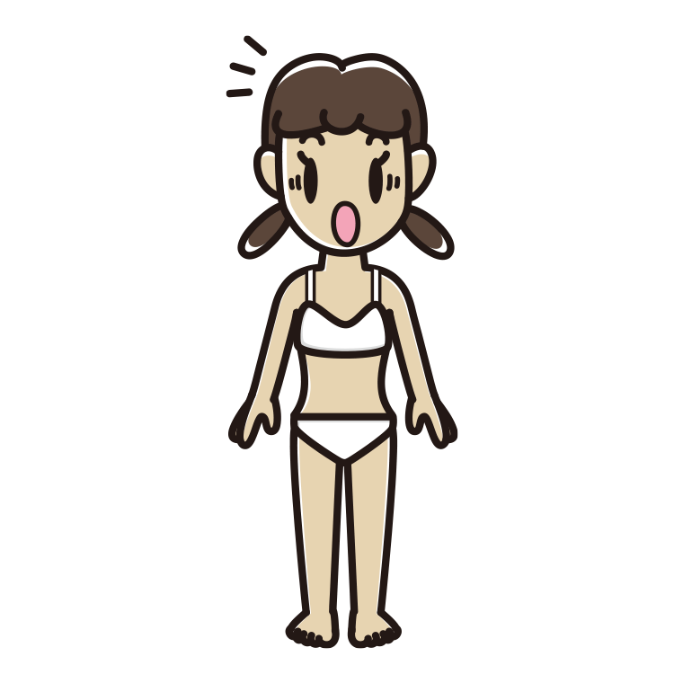 インナーウェアの着用例イラスト（驚く女子中学生）【色あり、背景なし】透過PNG