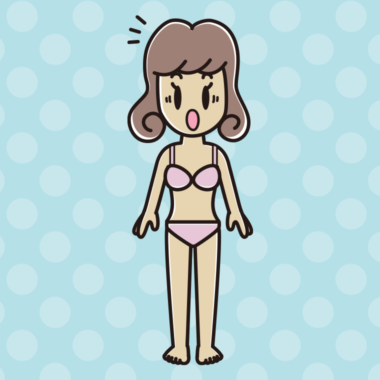 インナーウェアの着用例イラスト（驚く女子大学生）【色、背景あり】PNG
