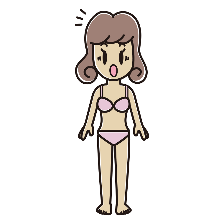 インナーウェアの着用例イラスト（驚く女子大学生）【色あり、背景なし】透過PNG