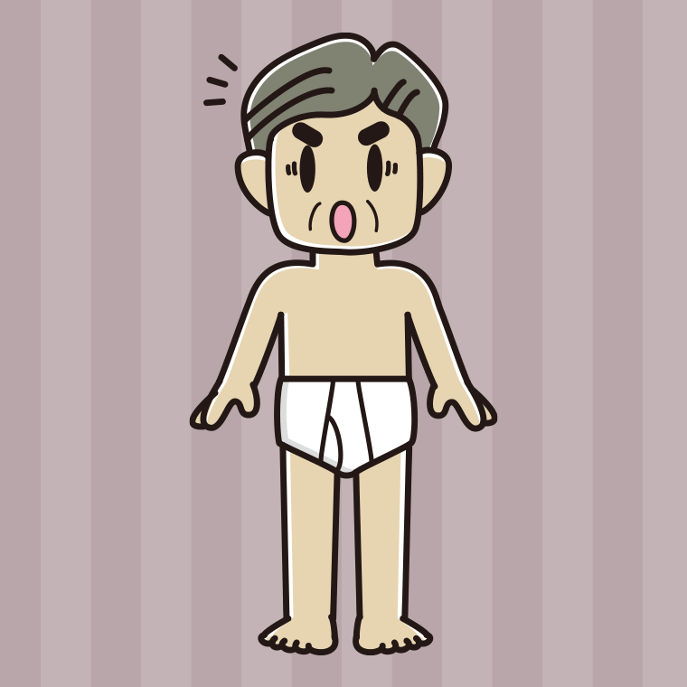 インナーウェアの着用例イラスト（驚くおじさん）【色、背景あり】PNG