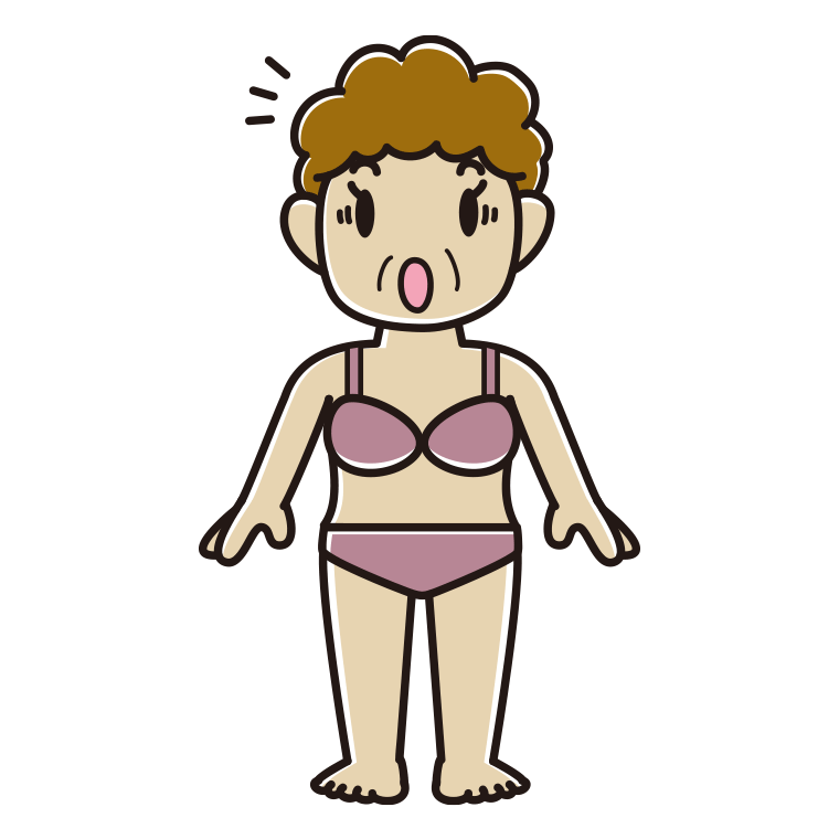 インナーウェアの着用例イラスト（驚くおばさん）【色あり、背景なし】透過PNG