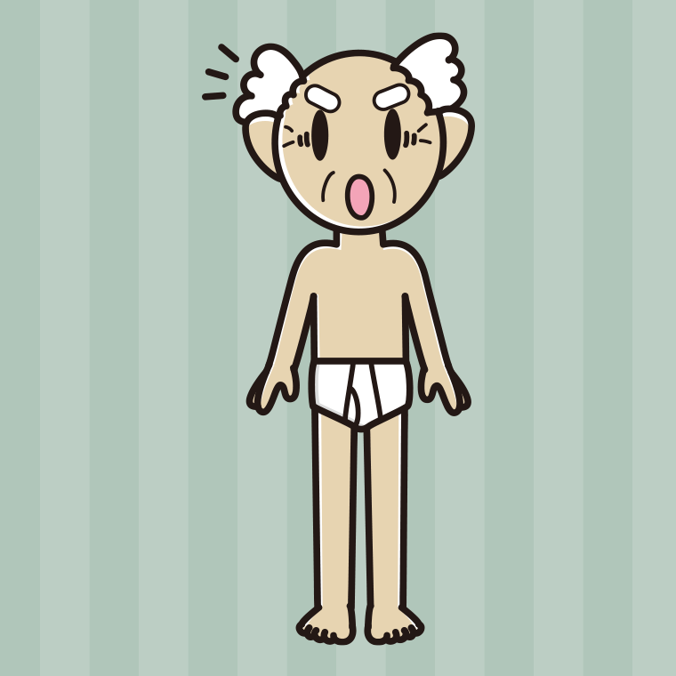 インナーウェアの着用例イラスト（驚くおじいさん）【色、背景あり】PNG