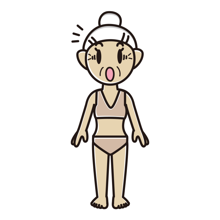 インナーウェアの着用例イラスト（驚くおばあさん）【色あり、背景なし】透過PNG