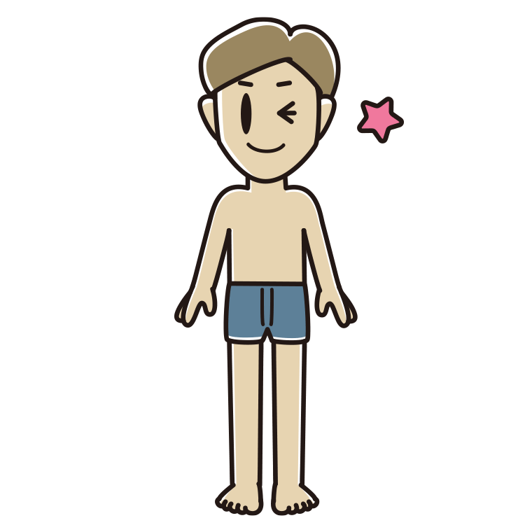 インナーウェアの着用例イラスト（ウインクする男性）【色あり、背景なし】透過PNG