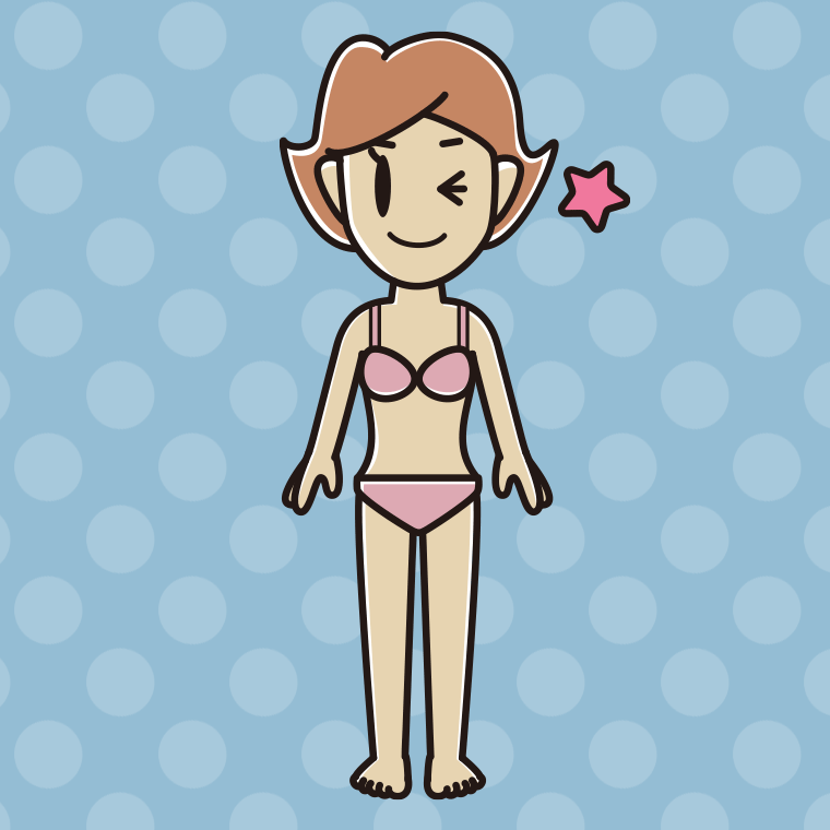 インナーウェアの着用例イラスト（ウインクする女性）【色、背景あり】PNG