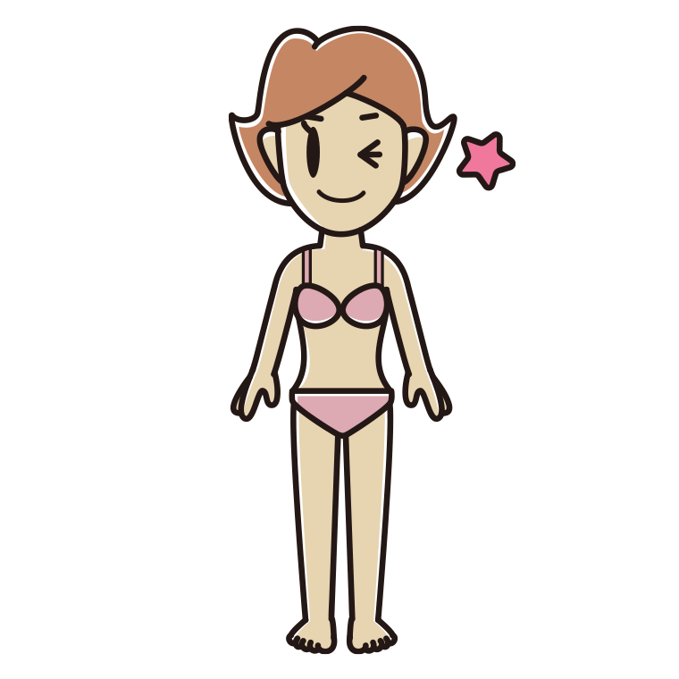 インナーウェアの着用例イラスト（ウインクする女性）【色あり、背景なし】透過PNG