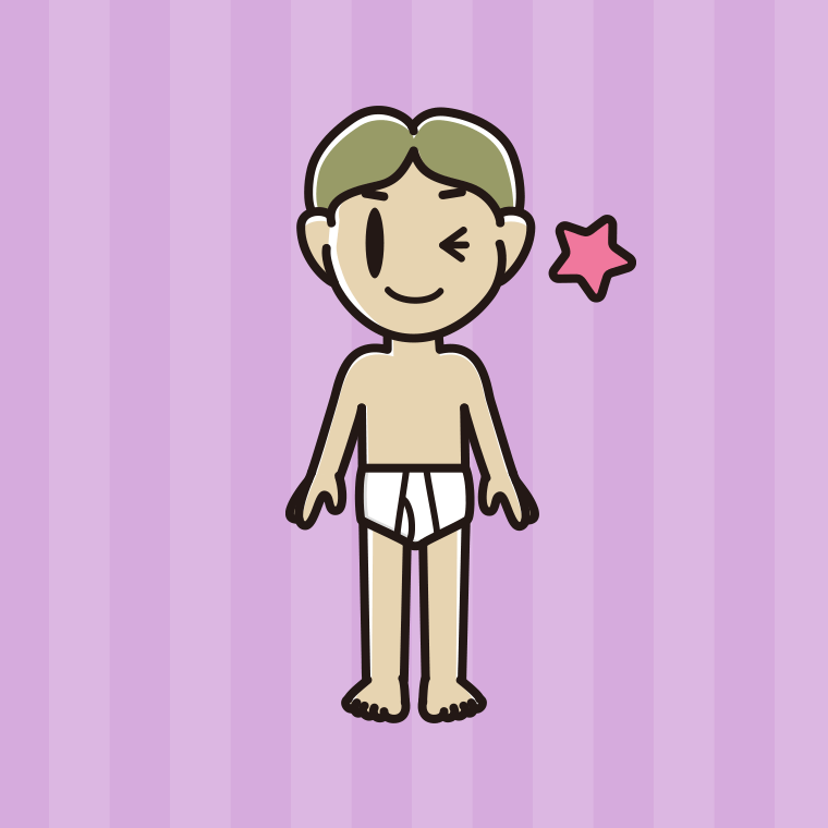 インナーウェアの着用例イラスト（ウインクする小学生男子）【色、背景あり】PNG