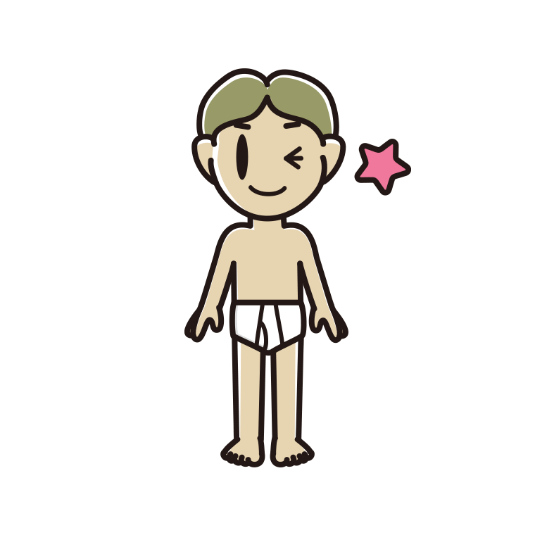 インナーウェアの着用例イラスト（ウインクする小学生男子）【色あり、背景なし】透過PNG