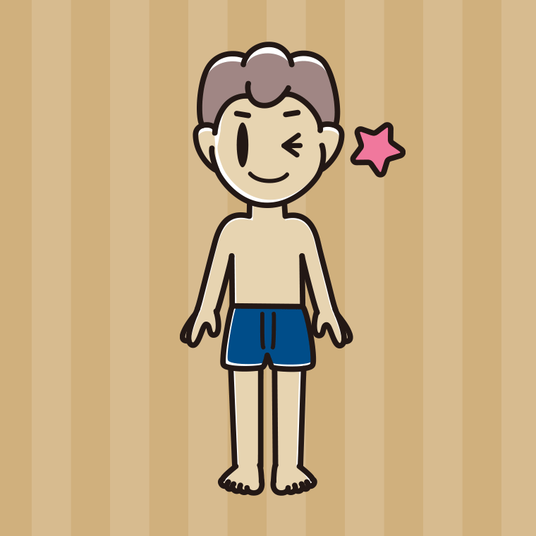 インナーウェアの着用例イラスト（ウインクする男子中学生）【色、背景あり】PNG