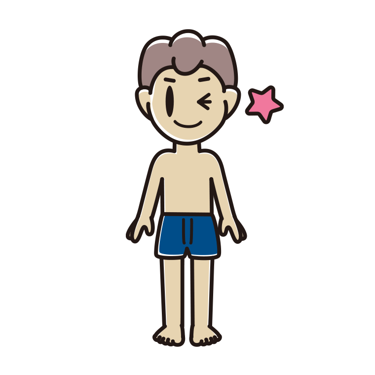 インナーウェアの着用例イラスト（ウインクする男子中学生）【色あり、背景なし】透過PNG