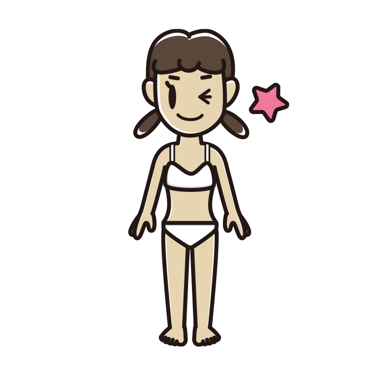 インナーウェアの着用例イラスト（ウインクする女子中学生）【色あり、背景なし】透過PNG