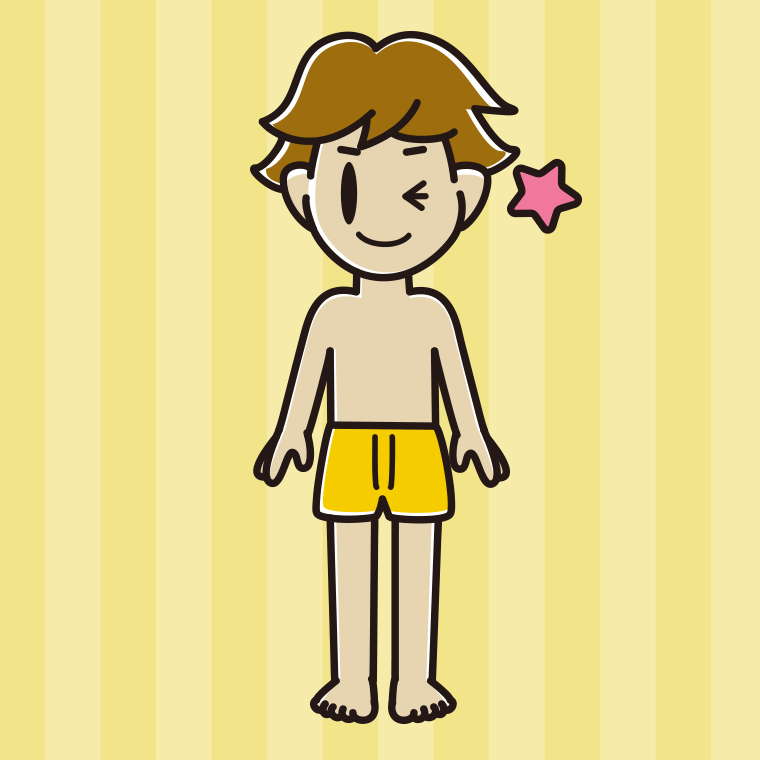 インナーウェアの着用例イラスト（ウインクする男子高校生）【色、背景あり】PNG