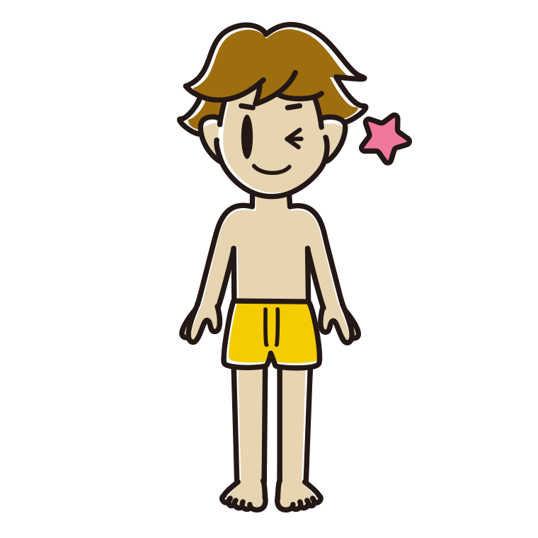 インナーウェアの着用例イラスト（ウインクする男子高校生）【色あり、背景なし】透過PNG