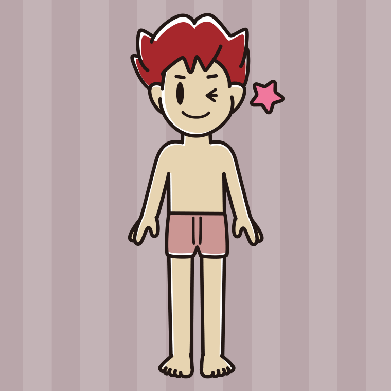 インナーウェアの着用例イラスト（ウインクする男子大学生）【色、背景あり】PNG