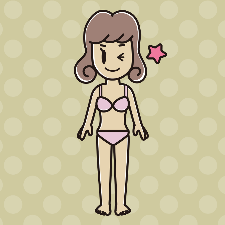 インナーウェアの着用例イラスト（ウインクする女子大学生）【色、背景あり】PNG