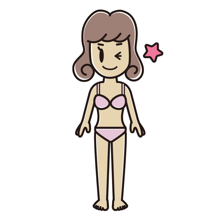 インナーウェアの着用例イラスト（ウインクする女子大学生）【色あり、背景なし】透過PNG