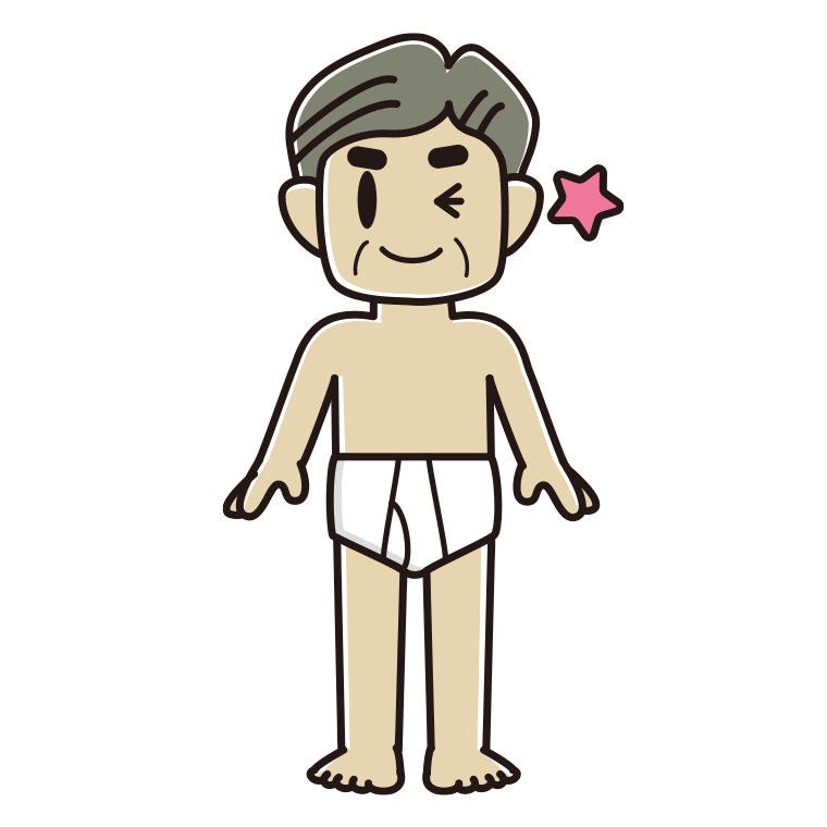 インナーウェアの着用例イラスト（ウインクするおじさん）【色あり、背景なし】透過PNG