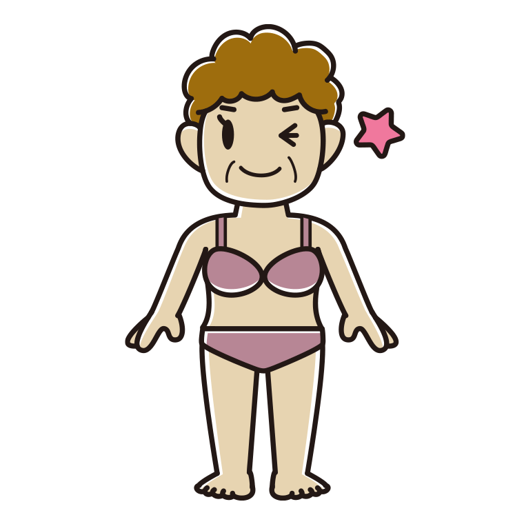 インナーウェアの着用例イラスト（ウインクするおばさん）【色あり、背景なし】透過PNG