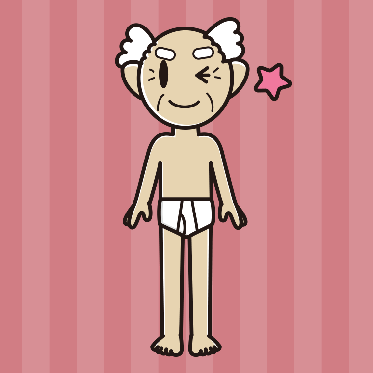 インナーウェアの着用例イラスト（ウインクするおじいさん）【色、背景あり】PNG