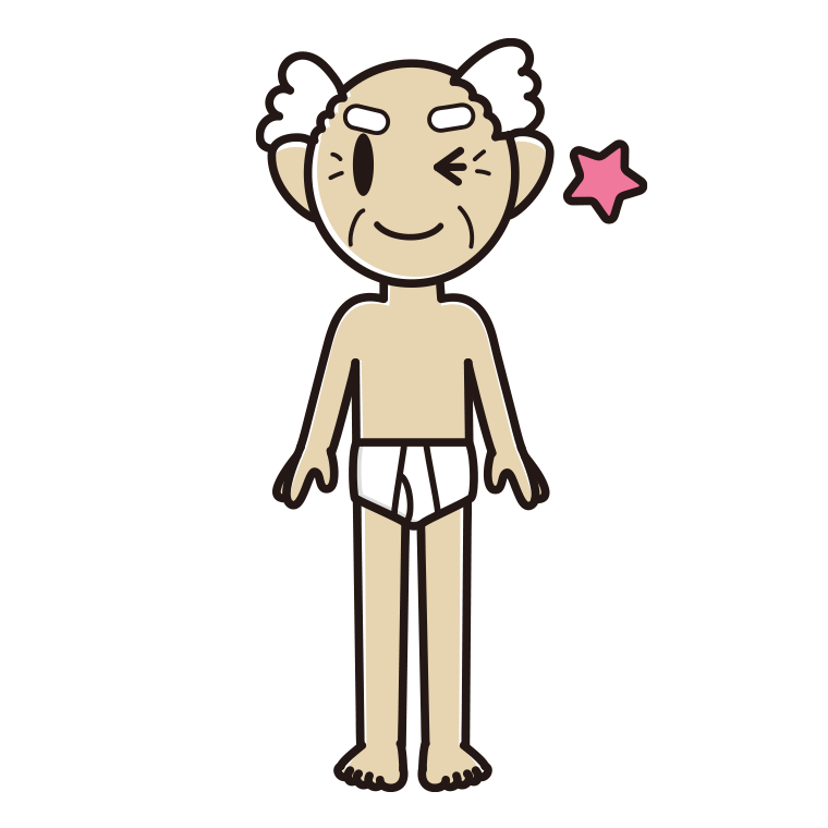 インナーウェアの着用例イラスト（ウインクするおじいさん）【色あり、背景なし】透過PNG