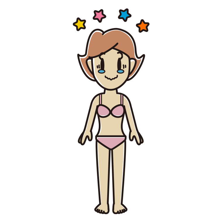 インナーウェアの着用例イラスト（ジーンとする女性）【色あり、背景なし】透過PNG