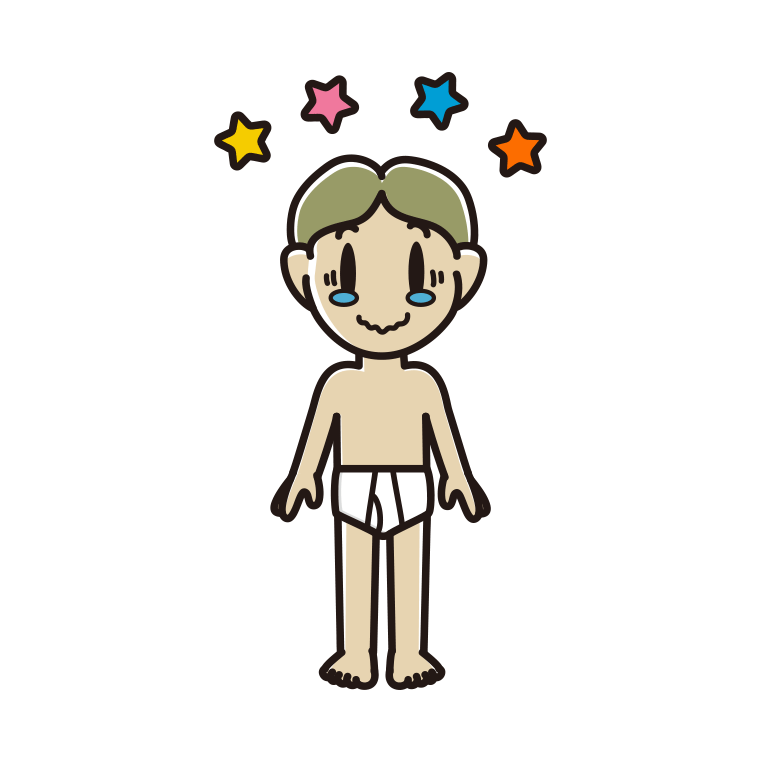 インナーウェアの着用例イラスト（ジーンとする小学生男子）【色あり、背景なし】透過PNG