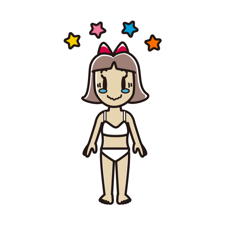 インナーウェアの着用例イラスト（ジーンとする小学生女子）【色あり、背景なし】透過PNG