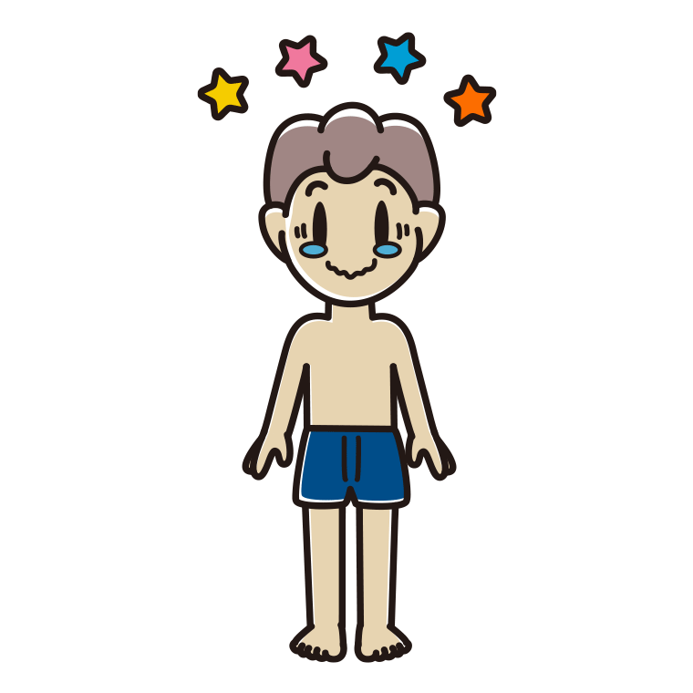インナーウェアの着用例イラスト（ジーンとする男子中学生）【色あり、背景なし】透過PNG