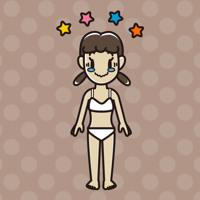 インナーウェアの着用例イラスト（ジーンとする女子中学生）【色、背景あり】PNG