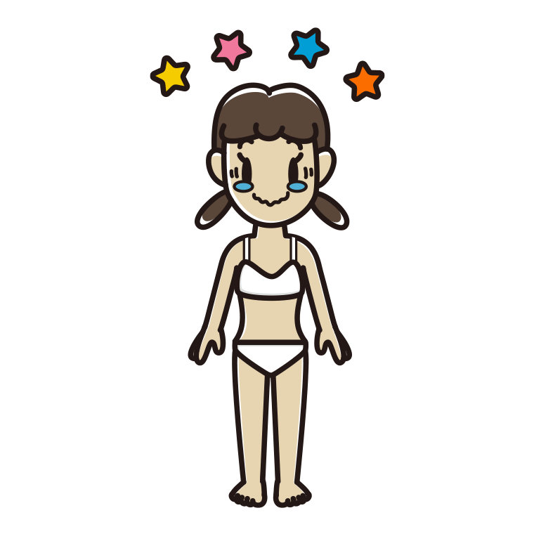 インナーウェアの着用例イラスト（ジーンとする女子中学生）【色あり、背景なし】透過PNG