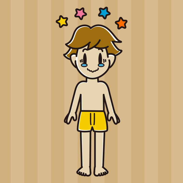 インナーウェアの着用例イラスト（ジーンとする男子高校生）【色、背景あり】PNG