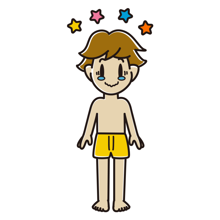 インナーウェアの着用例イラスト（ジーンとする男子高校生）【色あり、背景なし】透過PNG