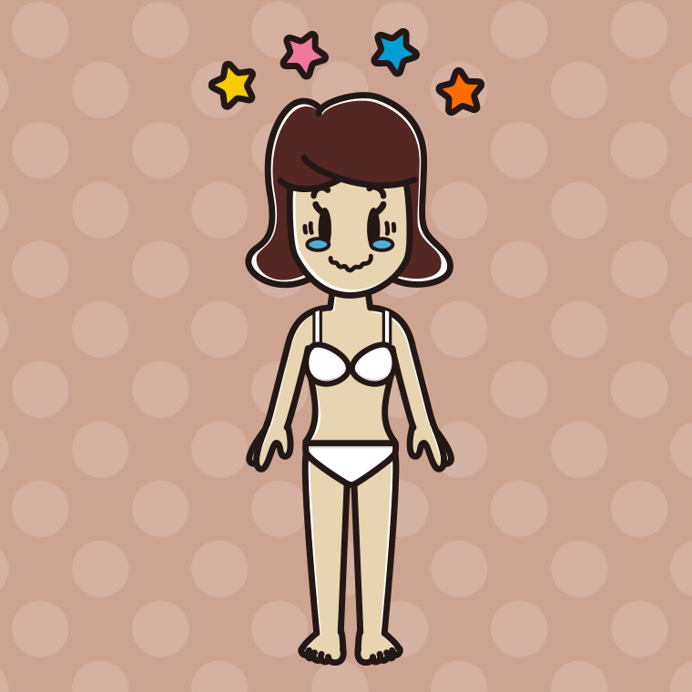 インナーウェアの着用例イラスト（ジーンとする女子高校生）【色、背景あり】PNG