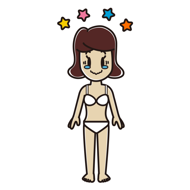インナーウェアの着用例イラスト（ジーンとする女子高校生）【色あり、背景なし】透過PNG