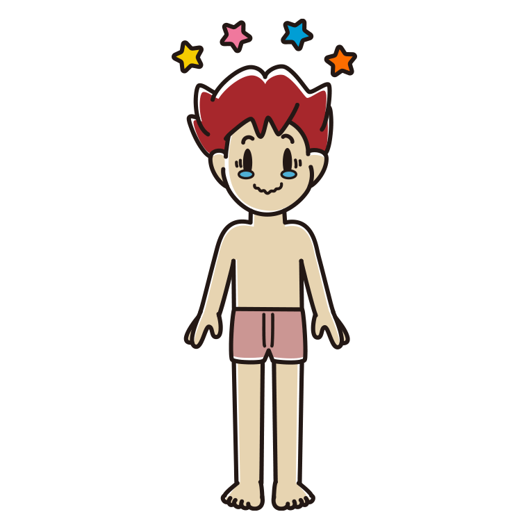 インナーウェアの着用例イラスト（ジーンとする男子大学生）【色あり、背景なし】透過PNG