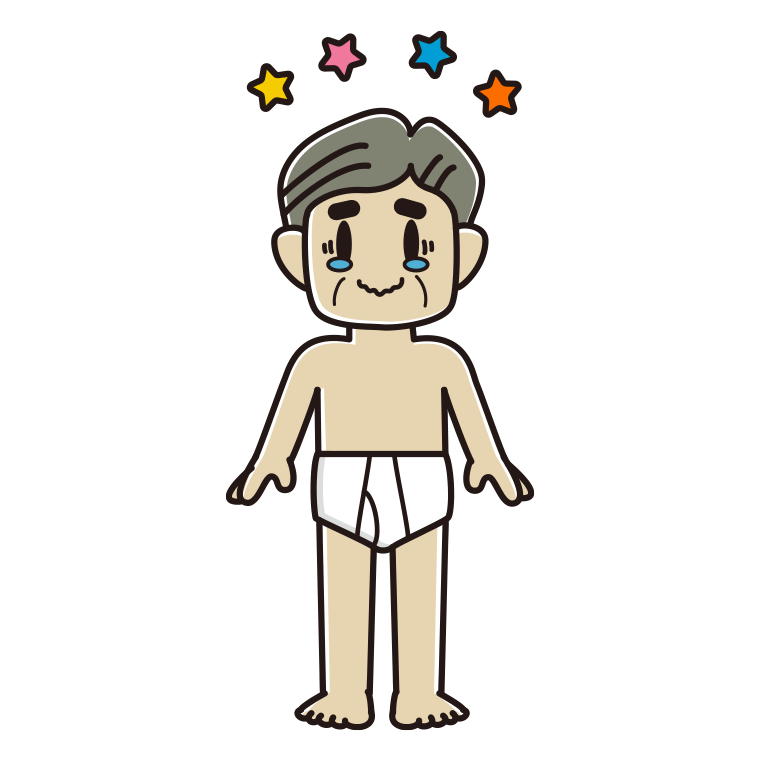 インナーウェアの着用例イラスト（ジーンとするおじさん）【色あり、背景なし】透過PNG