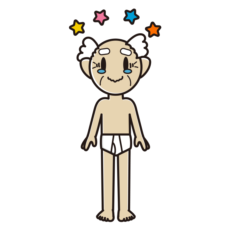 インナーウェアの着用例イラスト（ジーンとするおじいさん）【色あり、背景なし】透過PNG
