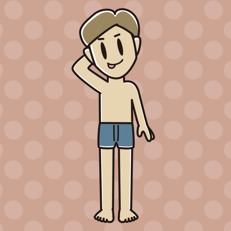 インナーウェアの着用例イラスト（テヘヘな男性）【色、背景あり】PNG