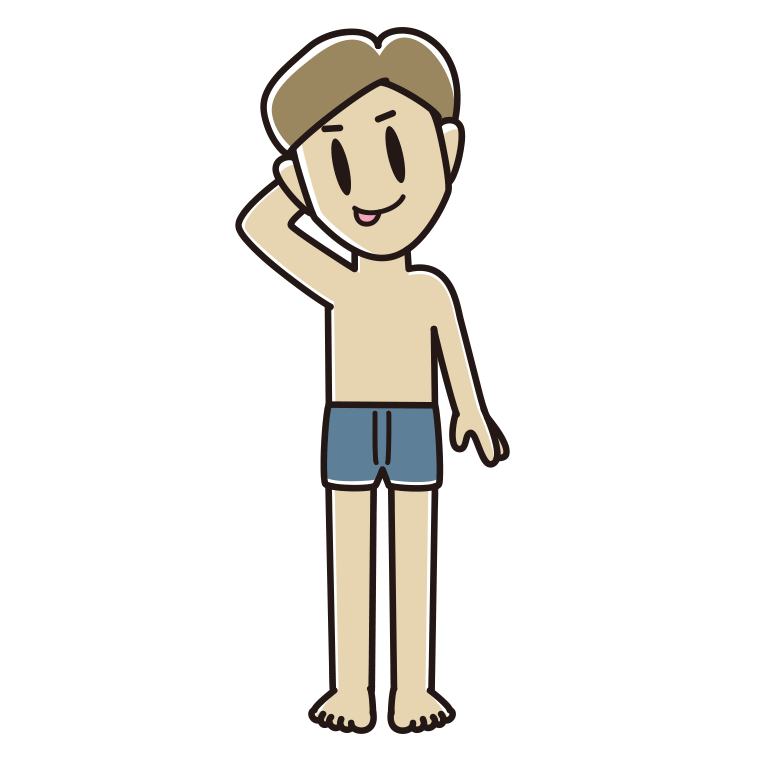 インナーウェアの着用例イラスト（テヘヘな男性）【色あり、背景なし】透過PNG