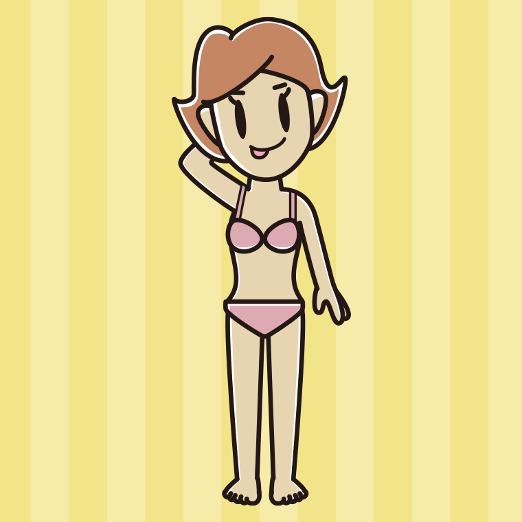 インナーウェアの着用例イラスト（テヘヘな女性）【色、背景あり】PNG