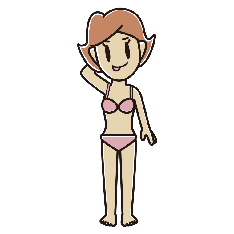 インナーウェアの着用例イラスト（テヘヘな女性）【色あり、背景なし】透過PNG