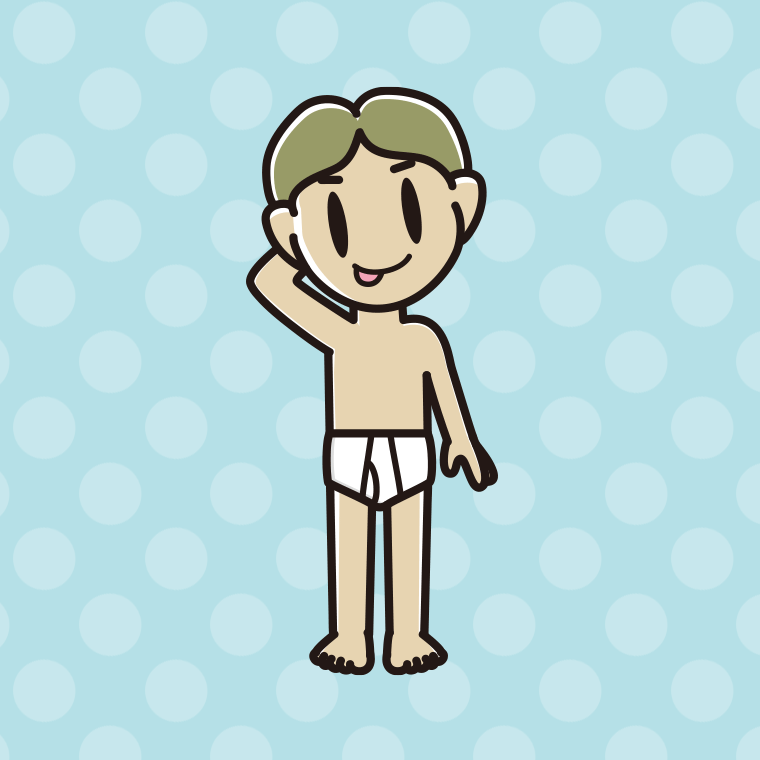 インナーウェアの着用例イラスト（テヘヘな小学生男子）【色、背景あり】PNG