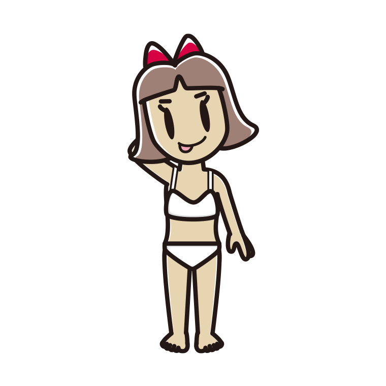 インナーウェアの着用例イラスト（テヘヘな小学生女子）【色あり、背景なし】透過PNG