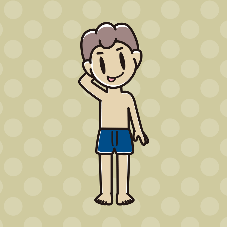 インナーウェアの着用例イラスト（テヘヘな男子中学生）【色、背景あり】PNG